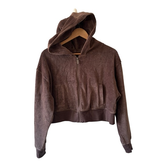 nuuds Full Zip Ribbed hoodie Chocolate Brown Size M - Picture 7 of 10